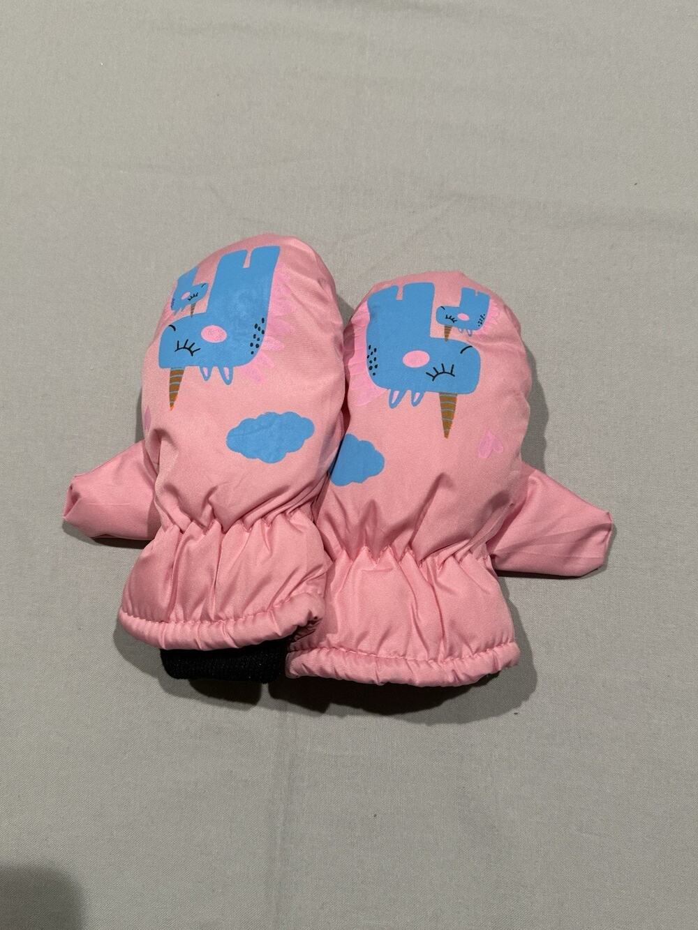 Pink & Blue Unisex Girls Mittens, Animal Print, Polyester, One Size